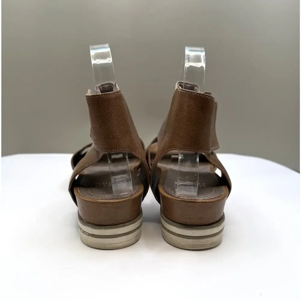 EILEEN FISHER Sandal Spree Sport Size 9 Tan Leather Stretch Mesh Ankle Strap
